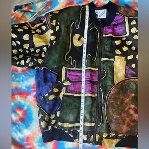 【90’s GOOUCH】Art Print Silk Jacket GOOUCH Bomber Jacket 100% Silk Men's Pop Art 90' Abstract